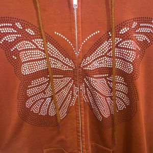 small oversized brown butterfly zip up sweater
